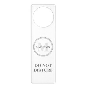 Monogram Grey white Hotel Guest do not disturb Door Hanger