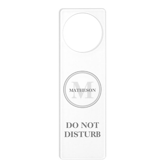 Monogram Grey white Hotel Guest do not disturb Door Hanger (Front)