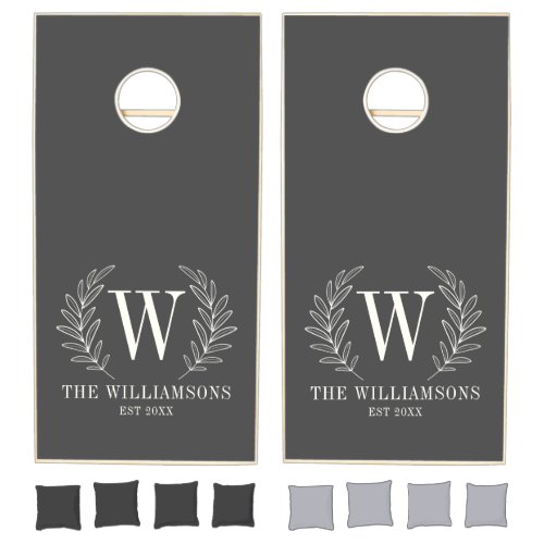 Monogram Grey White Minimalist Cornhole Set