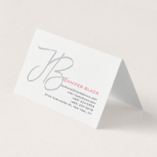 Monogram Grey White Plain Calligraphy Script Business Card