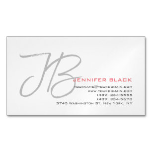 Monogram Grey White Plain Calligraphy Script Business Card Magnet