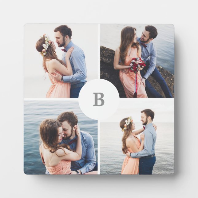 Monogram Grid Collage Photo Plaque (Front)