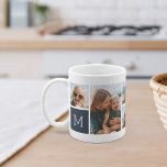 Monogram Grid Photo Collage Coffee Mug<br><div class="desc">This simple personalized photo mug design puts 6 of your favorite snaps front and center,  along with a single initial monogram on each side. Customize with six square photos of friends,  kids,  grandchildren,  pets,  or your favorite places,  with your initial in white lettering on a navy blue square.</div>