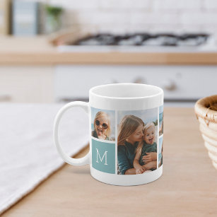 Monogram Grid Photo Collage Frosted Glass Coffee Mug
