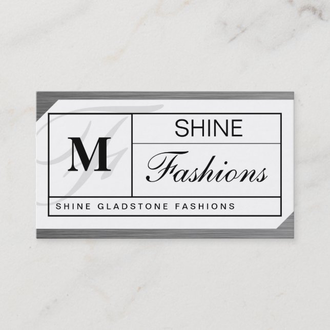 Monogram Grid Steel Brush Look Business Card (Front)