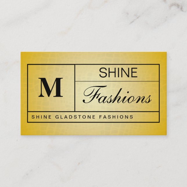 Monogram Grid variation gold shimmer texture Business Card (Front)
