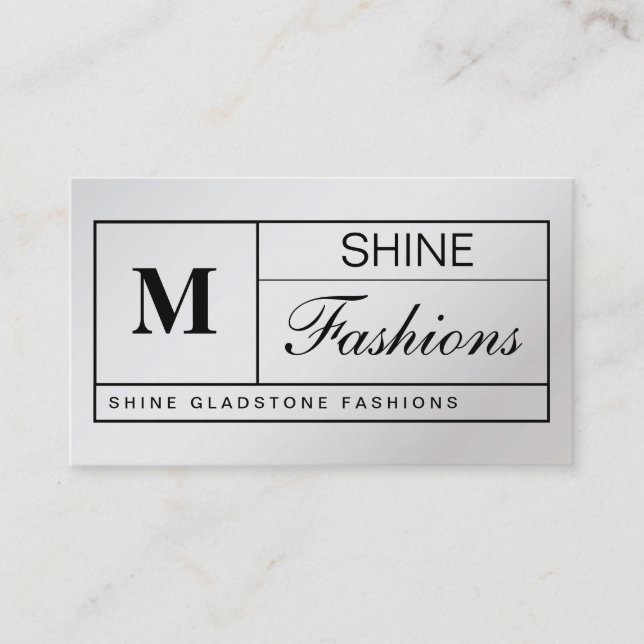 Monogram Grid variation Silver Business Card (Front)