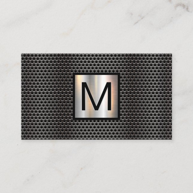 Monogram Grill Pattern Chrome Metallic Banner Business Card (Front)