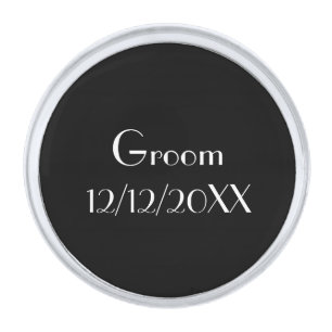 Monogram Groom Wedding Black Silver White Finish Lapel Pin