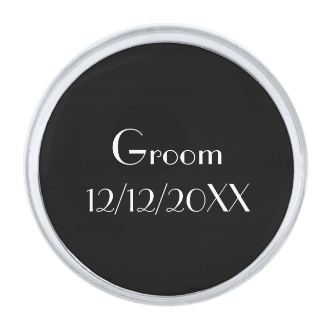 Monogram Groom Wedding Black Silver White Silver Finish Lapel Pin (Front)