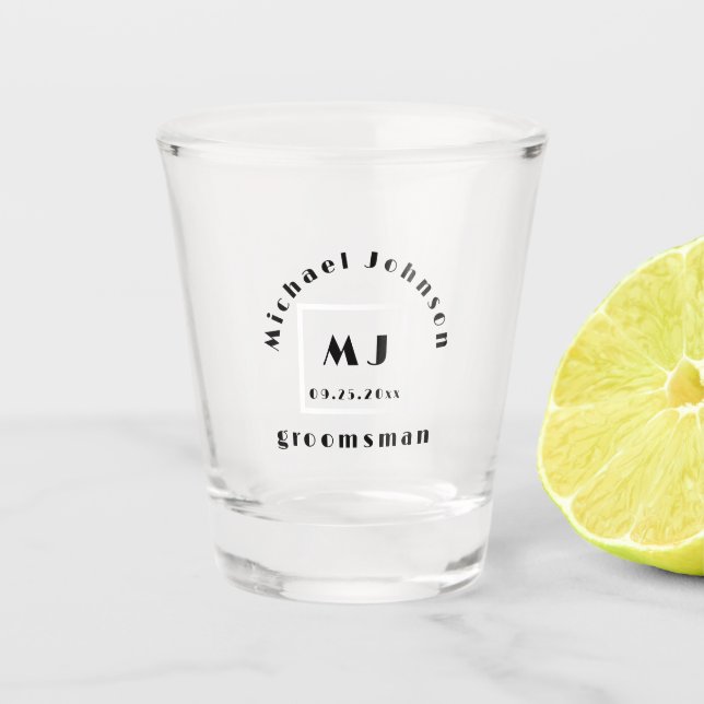 Monogram Groomsman Bachelor Party Shot Shot Glass (Front)