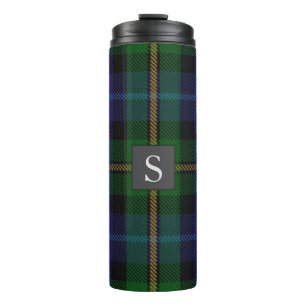 Monogram Groomsman Best Man BlueGreen Smith Tartan Thermal Tumbler