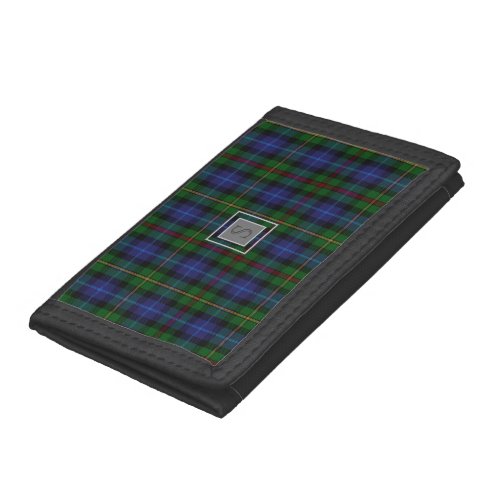 Monogram Groomsman Best Man BlueGreen Smith Tartan Trifold Wallet