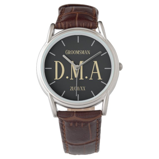 Monogram Groomsman Bestman Father Groom Bride Watch (Front)