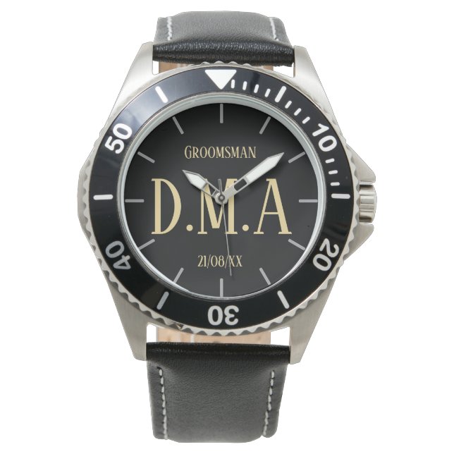 Monogram Groomsman Bestman Father Groom Bride Watch (Front)