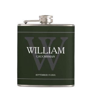Monogram Groomsman Gift Classic Cool Army Green Flask