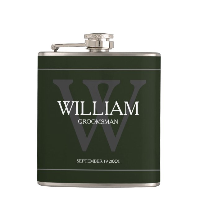 Monogram Groomsman Gift Classic Cool Army Green  Flask (Front)