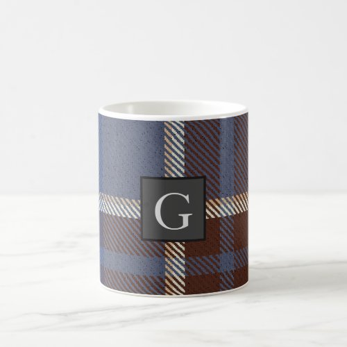 Monogram Groomsmen Best Man Blue Gray Tartan Black Coffee Mug