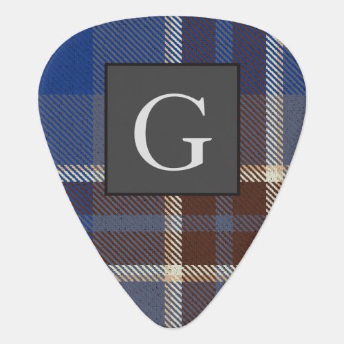 Monogram Groomsmen Best Man Blue Gray Tartan Black Guitar Pick