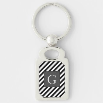 Monogram Groomsmen Best Man Father Groom Stripes Keychain by BridalPartyGifts at Zazzle