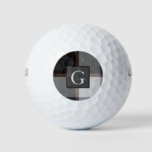 Monogram Groomsmen Best Man Red Grey Tartan Black Golf Balls