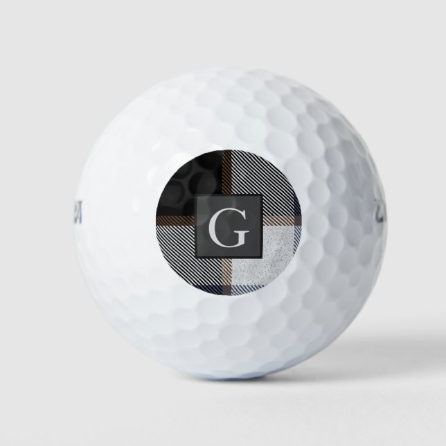 Monogram Groomsmen Best Man Red Grey Tartan Black Golf Balls (Front)