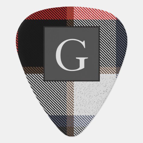 Monogram Groomsmen Best Man Red Grey Tartan Black Guitar Pick