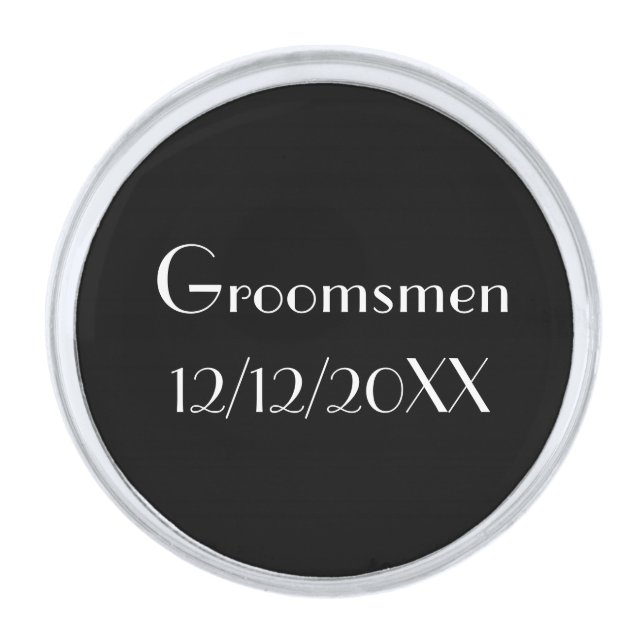  Monogram Groomsmen Gift Wedding Black White  Silver Finish Lapel Pin (Front)