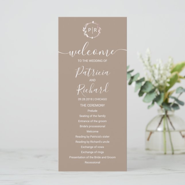 Monogram Grullo Wedding Program (Standing Front)