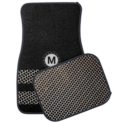 Monogram Grunge Black Leather and Metal Grate Car Floor Mat