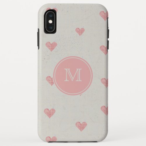 Monogram Grunge Pink Hearts Pattern iPhone XS Max Case