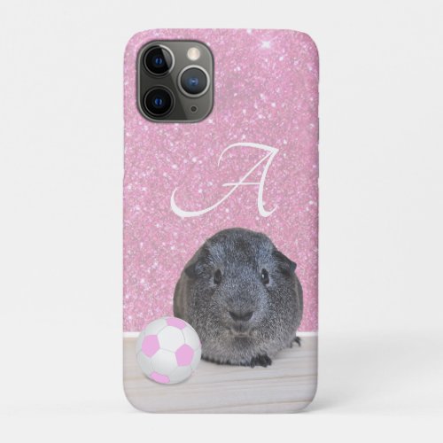 Monogram Guinea Pig Pink Soccer Ball Rose Gold iPhone 11 Pro Case