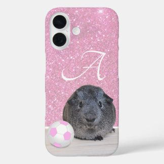 Monogram Guinea Pig Pink Soccer Ball Rose Gold iPhone 16 Case