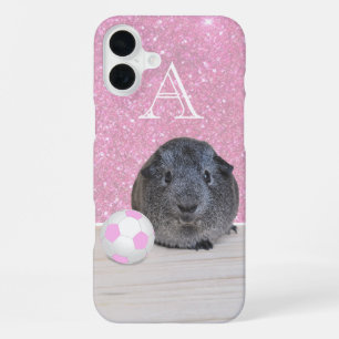 Monogram Guinea Pig Pink Soccer Ball Rose Gold iPhone 16 Plus Case