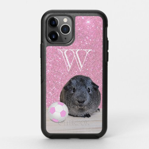 Monogram Guinea Pig Pink Soccer Ball Rose Gold OtterBox Symmetry iPhone 11 Pro Case