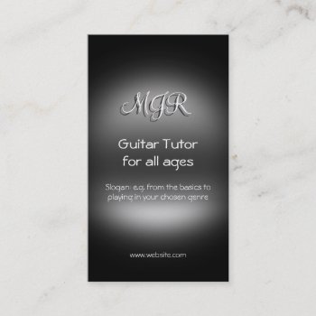 Monogram  Guitar Tutor  Metal-look Business Card by HightonRidley at Zazzle