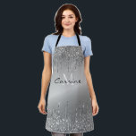 Monogram Gunmetal Dripping Glitter Metallic Name Apron<br><div class="desc">Dripping faux gunmetal steel gray metallic ombre and glitter melting icing sparkles paint drip gradient holographic background new luxury all over print full bistro apron template to add your name, monogram, or whatever text you'd like. gorgeous, chic, beautiful, feminine, sophisticated and unique, the perfect gift for any glitter loving girl....</div>