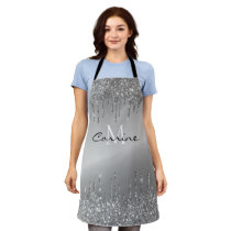 Monogram Gunmetal Dripping Glitter Metallic Name Apron Monogram Gunmetal Dripping Glitter Metallic Name Apron
