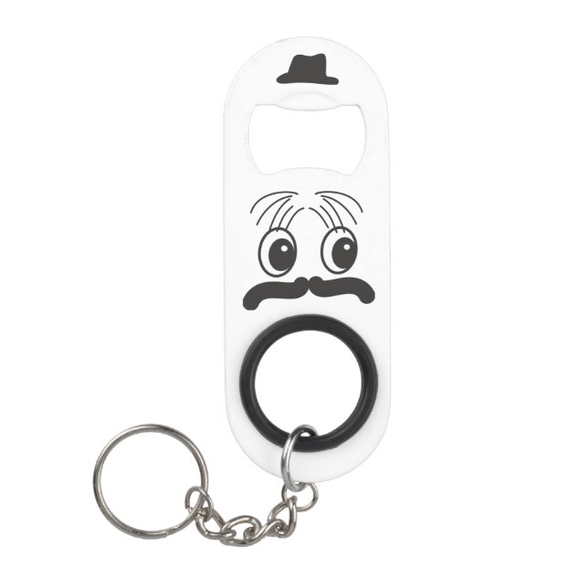 Monogram Guy © Mustache Hat Keychain Bottle Opener (Front)
