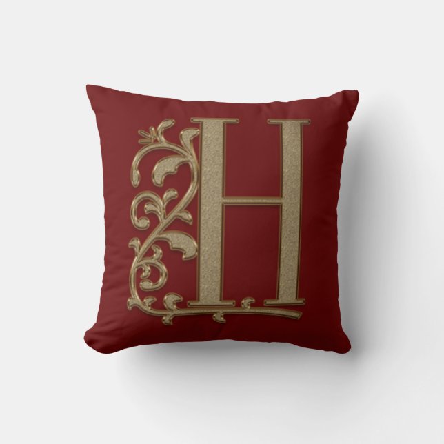Monogram H Burgundy Red Family Wedding, Birthday Throw Pillow (Front)