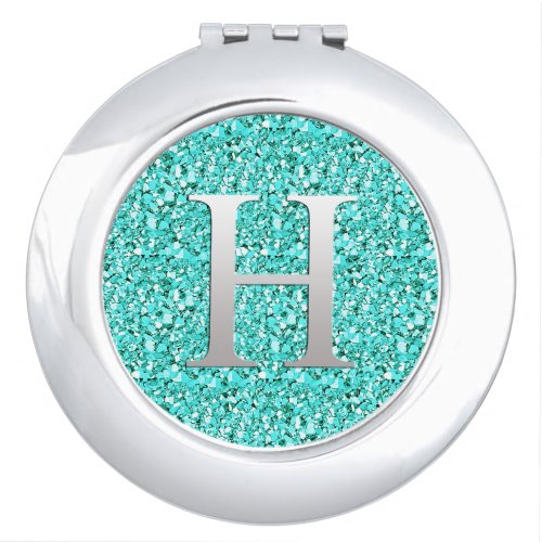 Monogram H druzy crystal _ aquamarine Makeup Mirror