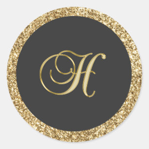 Monogram H, elegant golden elegance Classic Round Sticker