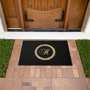 Monogram H, elegant golden script Doormat
