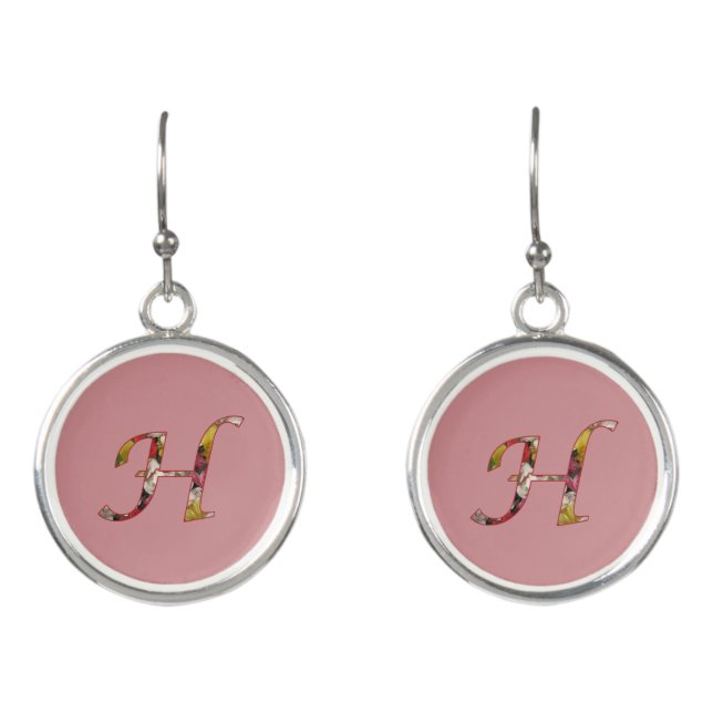 Monogram H Floral Design Earrings (Front)