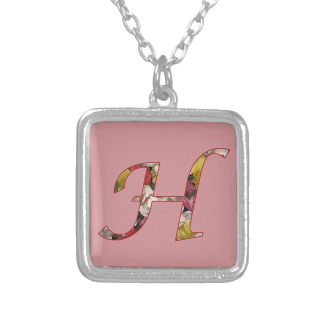 Monogram H Floral Design Silver Plated Necklace (Front)