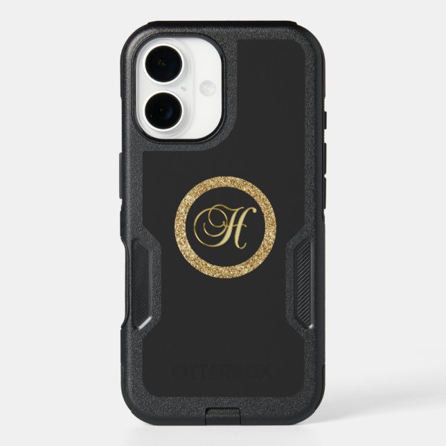 Monogram H, gold on midnight black Otterbox iPhone Case (Back)