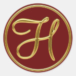 Monogram H in 3D gold Classic Round Sticker