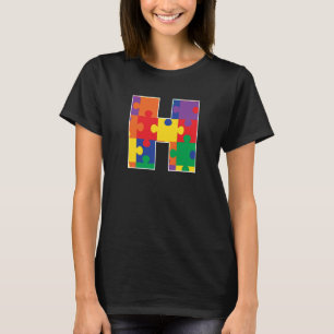 Monogram H in Multi Color Puzzle Pieces T-Shirt