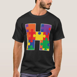 Monogram H in Multi Color Puzzle Pieces T-Shirt