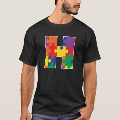 Monogram H in Multi Color Puzzle Pieces T_Shirt